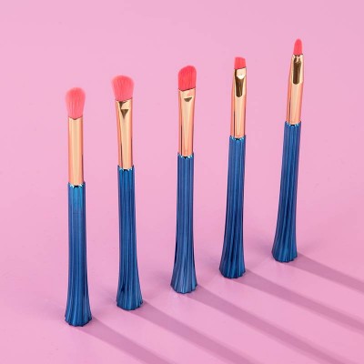 ST Future Supply 5pcs Private Label Synthetic Hair Plastic Handle Luxury Blue Makeup Brushes Set